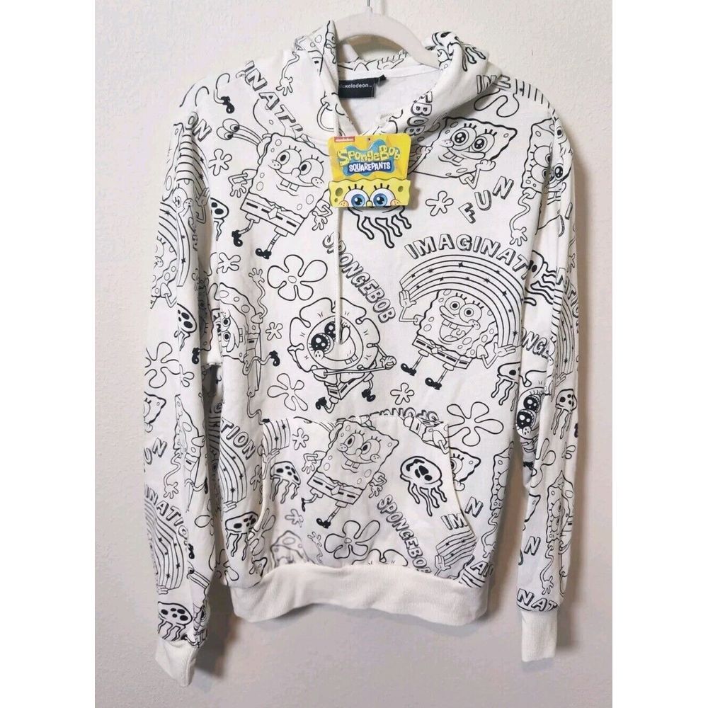 Nickelodeon Sponge Bob‎ Squarepants Hoodie Sweatshirt Medium White Black Unisex